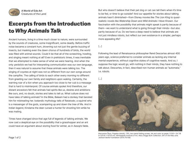 Thumbnail of Excerpts from the Introduction to <em>Why Animals Talk</em>, PDF