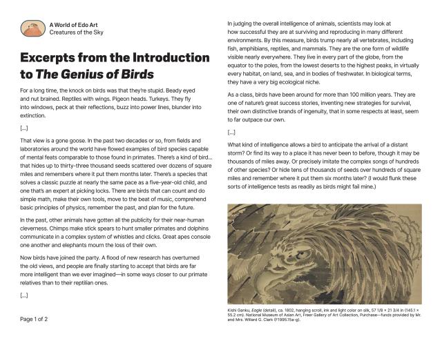 Thumbnail of Excerpts from the Introduction to <em>The Genius of Birds</em>, PDF