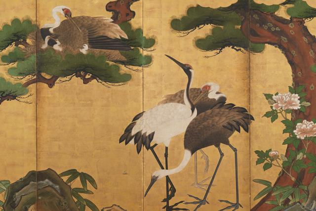 Image of 竹に鶴図屏風 by Kanō School