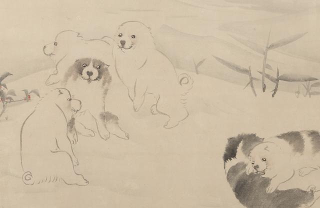Image of 中狗子図襖 by Nagasawa Rosetsu