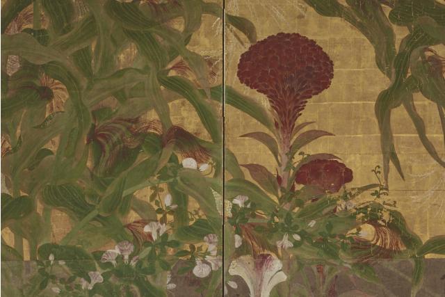 Image of 鶏頭玉蜀黍朝顔図屏風 by Unsigned