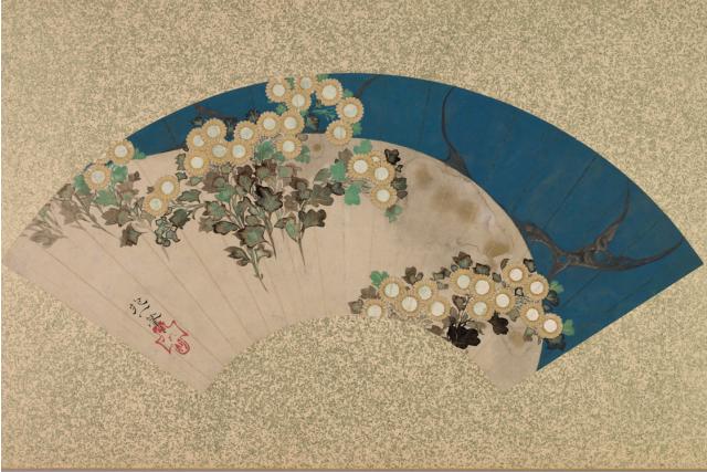 Image of 水辺に菊図扇面 by Sakai Hōitsu